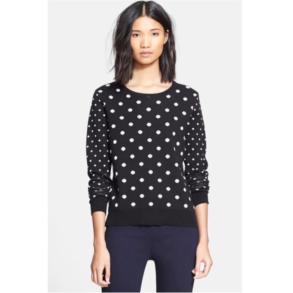Veronica Beard Black White Polka Dot Sweater Pullover Hi-Lo Silk Contrast Small